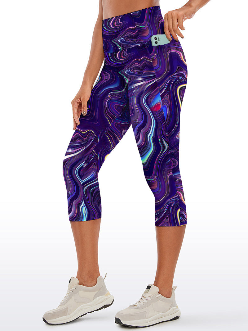 Purple fluid art pattern waistband capris