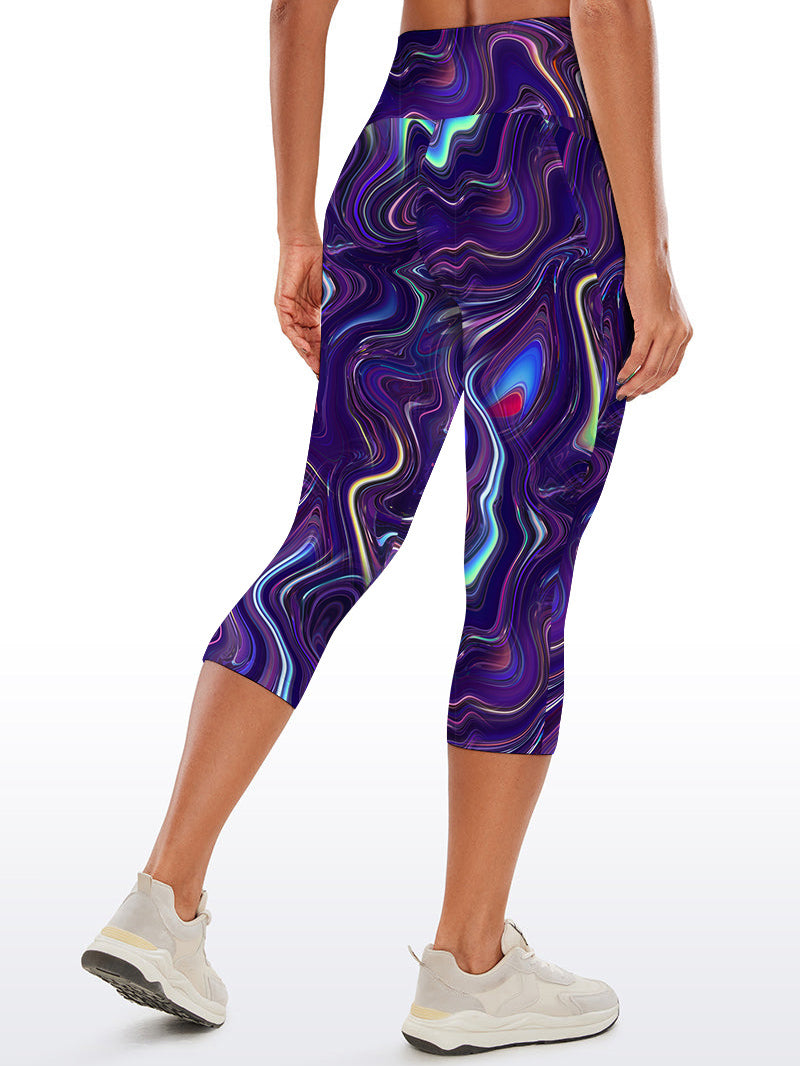 Purple fluid art pattern waistband capris