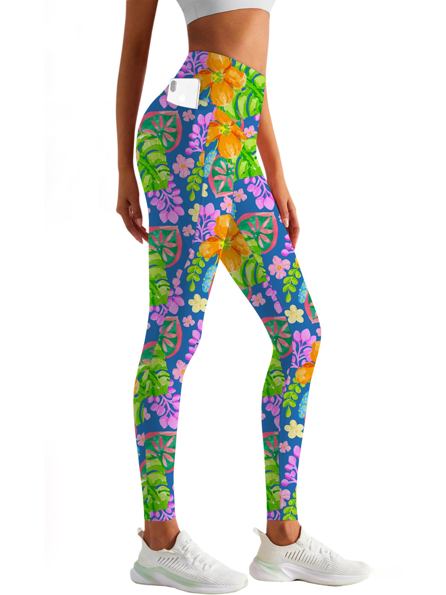 Colorful watercolor tropical leaves leggings