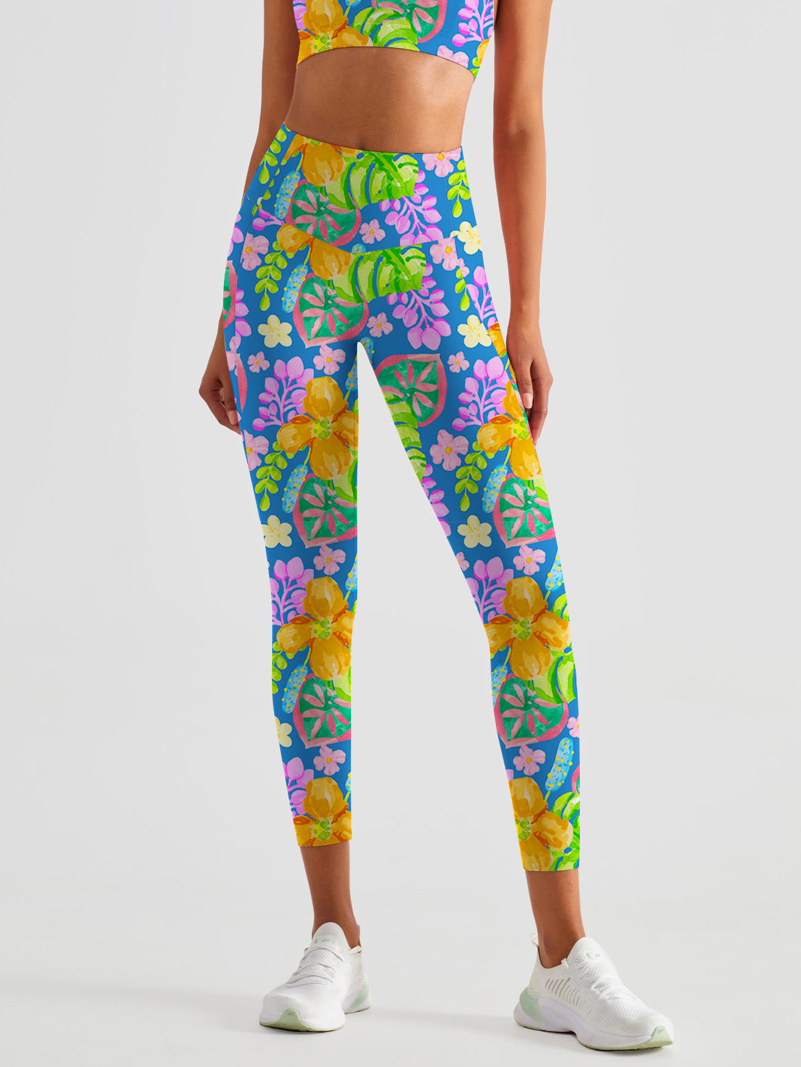 Colorful watercolor tropical leaves leggings