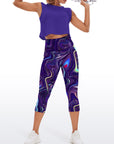 Purple fluid art pattern waistband capris