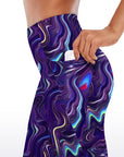 Purple fluid art pattern waistband capris