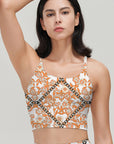 Flower retro orange stitching tank tops