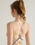 Flower retro orange stitching tank tops