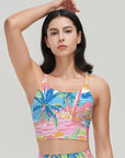 Botanical colorful tropical print with palm trees tank tops