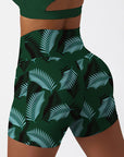 Botanical green palm leaves shorts