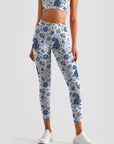 Animal tiger blue wild plants leggings