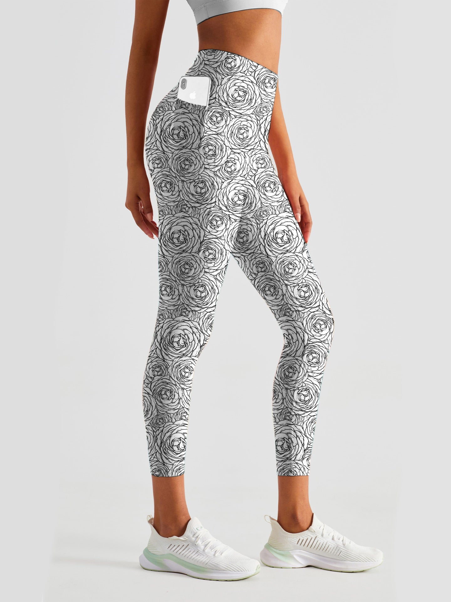 Flowers sketch line rose leggings