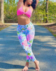 Flower hydrangea roses and leaves leggings