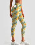 Flower yellow plumeria turtle leaves leggings