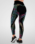 Love hip heart colorful leopard splice black leggings