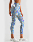 Flower white cherry blossoms blue leggings