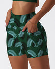 Botanical green palm leaves shorts