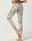 Botanical green gray leaves leggings