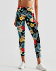 Botanical tropical coconut with leaves and flowers leggings