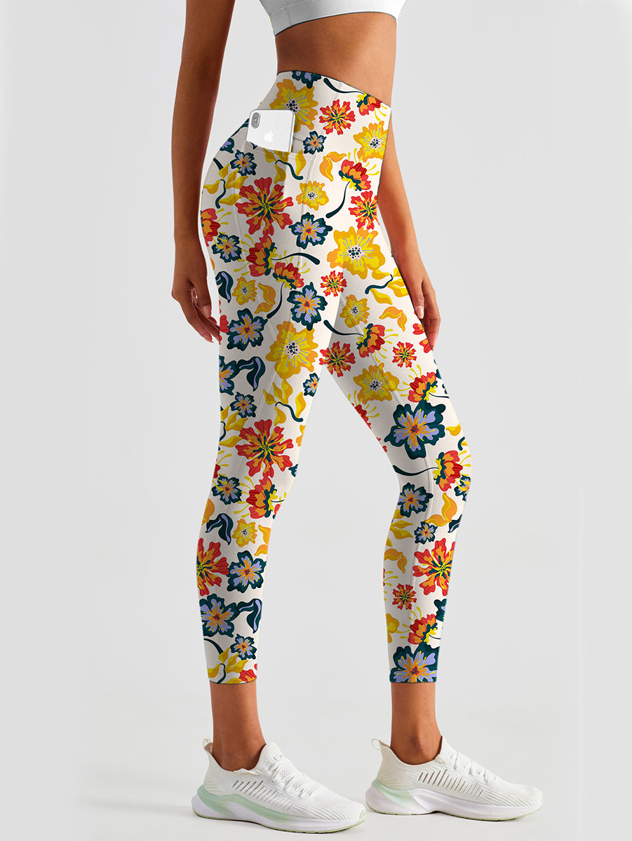 Flower colorful exotic pattern leaves leggings