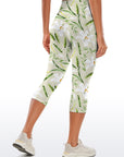 Flower white lily green wheat watercolor capris