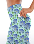 Blue 3D flower leaves capris