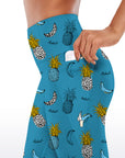 Fruit hand drawn leopard pineapple banana capris