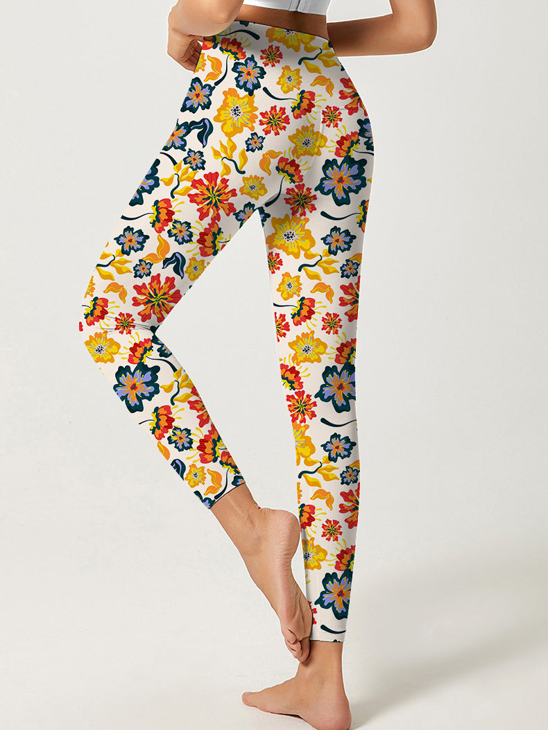 Flower colorful exotic pattern leaves leggings