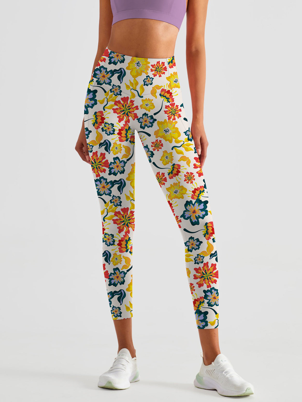 Flower colorful exotic pattern leaves leggings