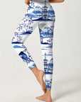 Chinese pagodas mountains print design leggings