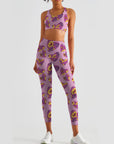 Flower purple heart-shaped trumpet print leggings