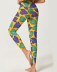 Botanical purple and green tropical leaves leggings