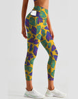 Botanical purple and green tropical leaves leggings