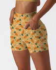 Cartoon carrot little heart pattern pastel yellow shorts