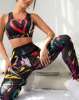 Love paint heart shape black yoga leggings