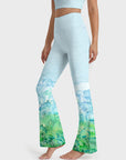 Botanical watercolor woods green flare leggings