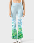 Botanical watercolor woods green flare leggings