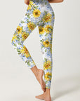 Flower watercolor sunflower yellow and blue leggings