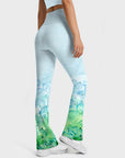 Botanical watercolor woods green flare leggings