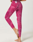 Minimalist line art face pattern rose pink leggings