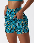 Animal colorful leopard pattern blue shorts