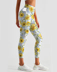 Flower watercolor sunflower yellow and blue leggings