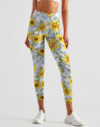 Flower watercolor sunflower yellow and blue leggings