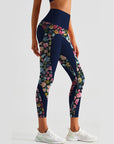 Love hip heart colorful flower splice dark blue leggings