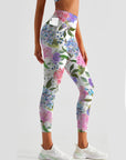 Flower hydrangea roses and leaves leggings