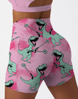 Cartoon crazy dinosaur pink shorts