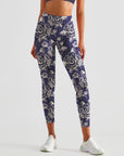 Flowers hand drawn sketch rose blackberry purple leggings