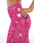 Minimalist line art face pattern rose pink capris