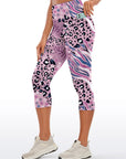 Animal leopard zebra print patchwork pink capris