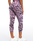 Animal leopard zebra print patchwork pink leggings