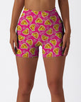 Cartoon pizza heart pattern rose red shorts