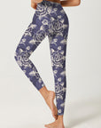 Flowers hand drawn sketch rose blackberry purple leggings