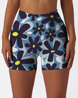 Cartoon cute flowers blue shorts