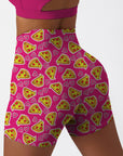 Cartoon pizza heart pattern rose red shorts